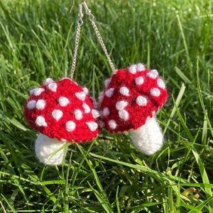 Hand knitted large mushroom earrings🍄